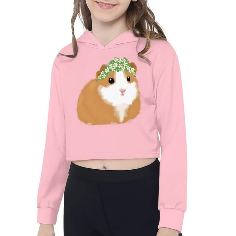STUOARTE Cute Hamster Girls Crop Top Hoodies Daily Wear Clothing Active  Sportswear Pullover Athletic Sweatshirts Running Clothing for