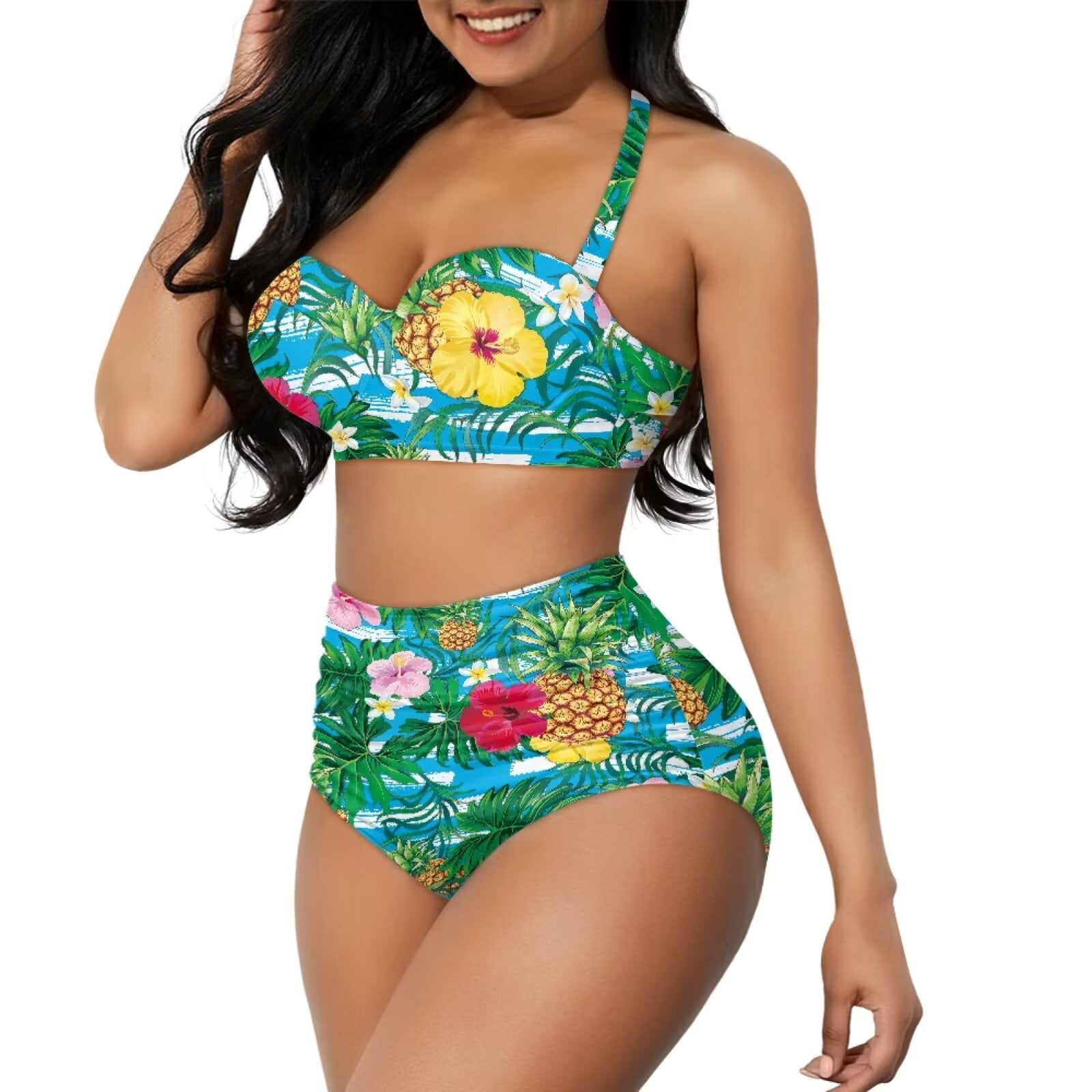 Stuoarte Hibiscus Pineapple Bathing Suits For Women 2 Piece Bikini Sets