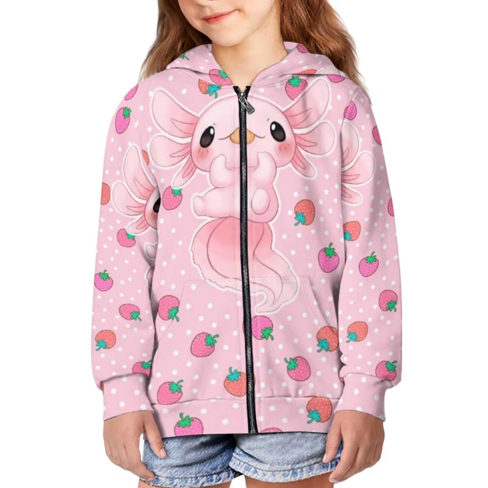 STUOARTE Zip Up Hoodie Teen Girls Trendy Strawberry Axolotl Cute Pink ...