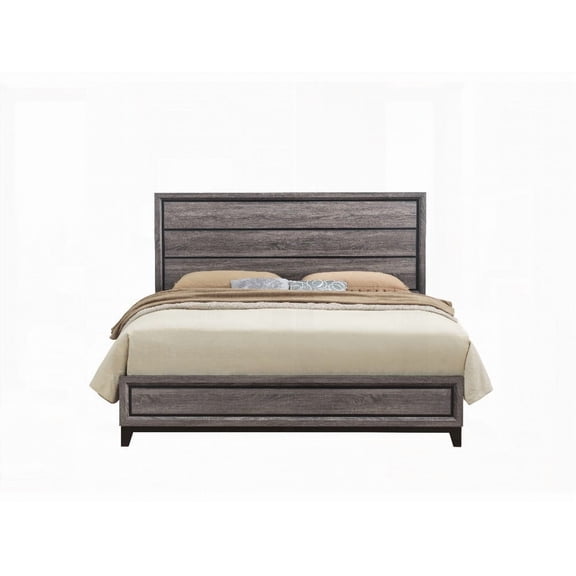 STURDY QUEEN BED IN MIRAGE GREY WITH PANEL STYLE HEADBOARD AND CONTEMPORARY DESIGN