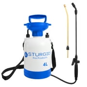 STURGID 82030 Sprayer for Lawns and Gardens or Cleaning Decks, Siding and Concrete - 1.1 Gallon (4L) with Pressure Release Valve, Sholder Strap, and 2 Wands (Brass and Plastic)