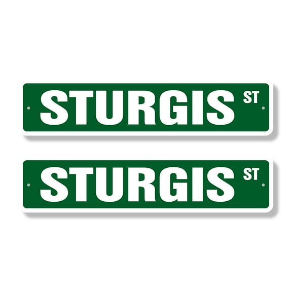 STURGIS Classic Street Sign (2 Pack) motorcycle rally biker hog dude Road Sign | 4" X 18" Plastic Address Sign