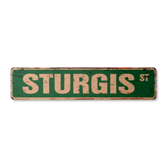 STURGIS Vintage Plastic Street Sign motorcycle rally biker hog dude | Indoor/Outdoor | 18" Wide