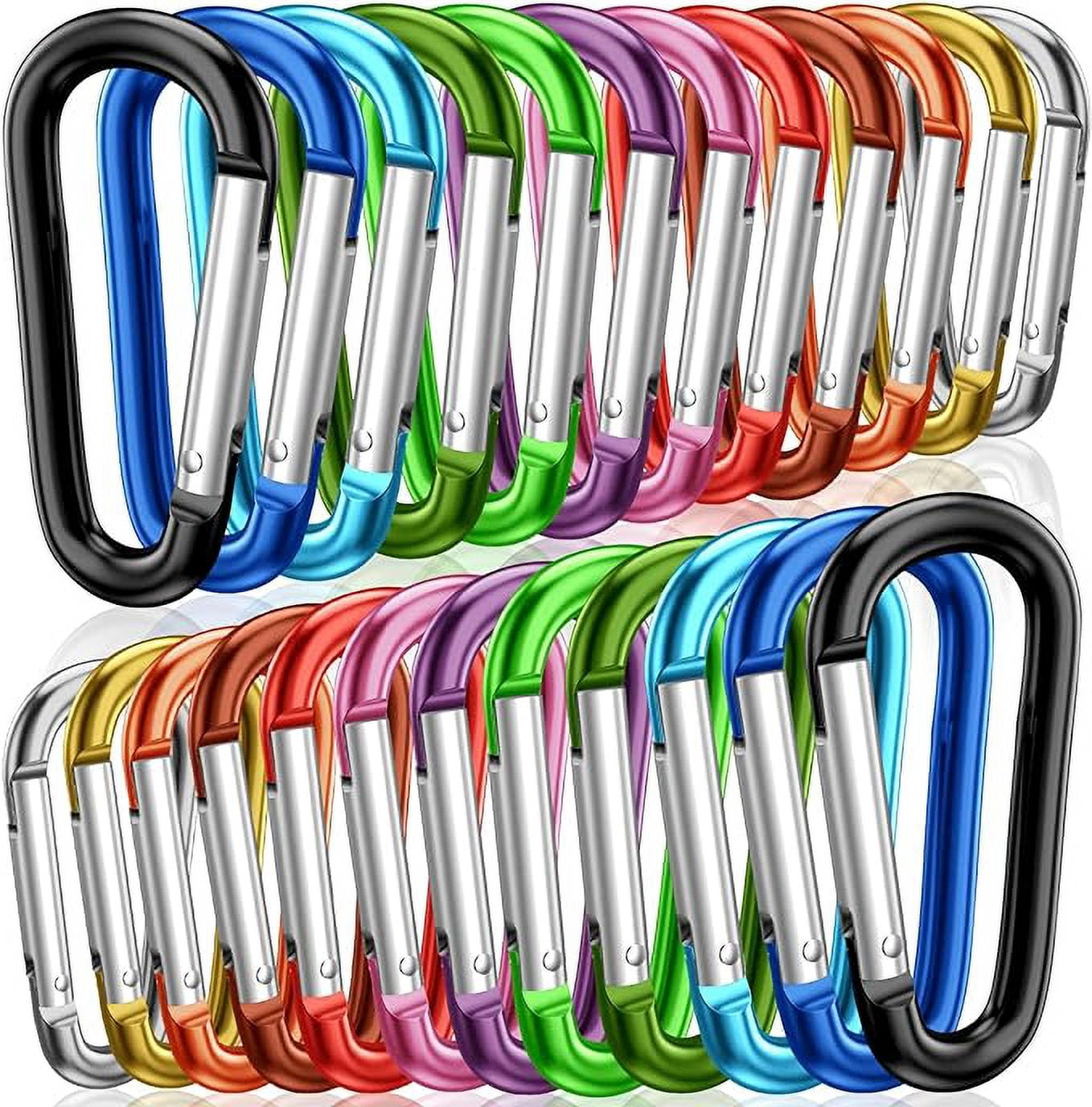 8-Pack Locking Carabiner Clips - D-Shape Spring Gate Aluminum Keychains For Outdoor Gear