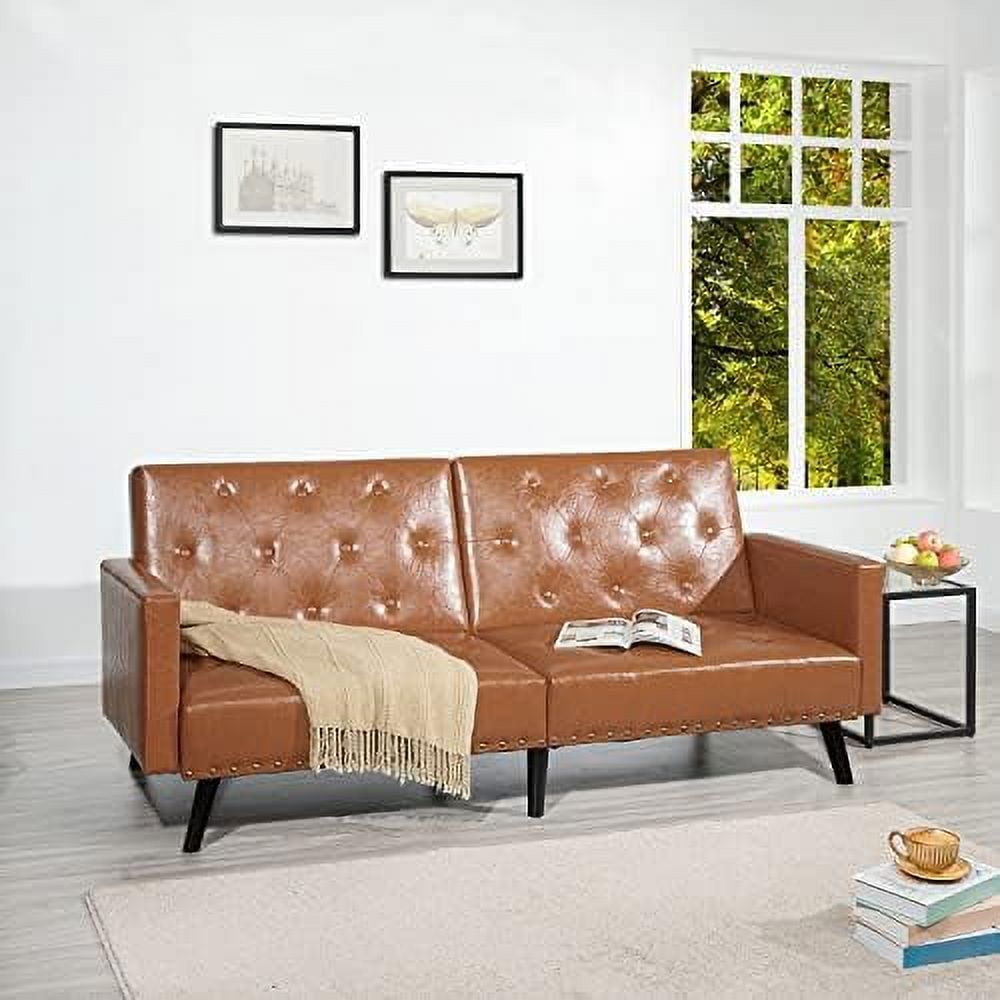 STVBCN Astrid Futon Sofa Bed Faux Leather Futon Couch Modern