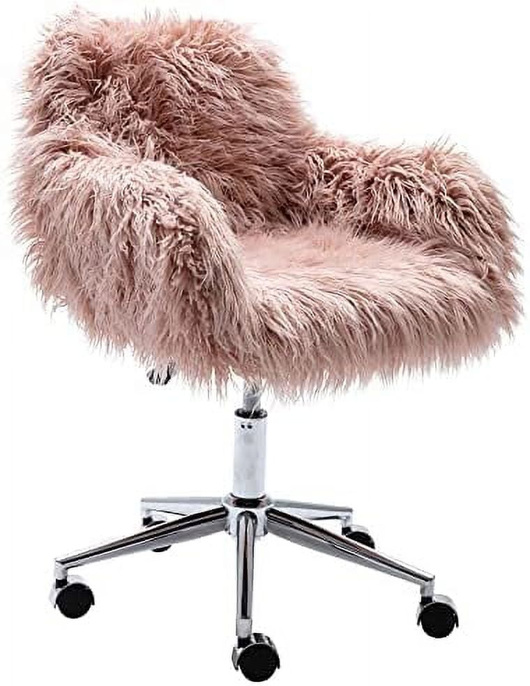 STVBCN Fluffy Office Desk Chair Faux Fur Modern Swivel Armchair with Wheels Soft Comfy Fuzzy