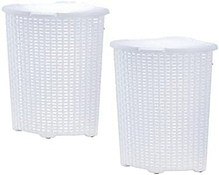 STVBCN Plastic Corner Laundry Hamper with Lid Curved Designed Laundry Basket 2 Pack White Smoke