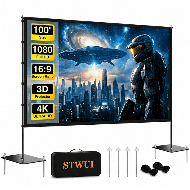 STWUI Outdoor Projector Screen with Stand – 100" Portable Projector ...