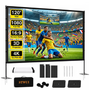 STWUI Outdoor Projector Screen with Stand   120" Portable Projector Outdoor Movie Screen 169 4K Wrinkle-Free
