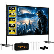 STWUI Outdoor Projector Screen with Stand   100" Portable Projector Outdoor Movie Screen 169 4K Wrinkle-Free