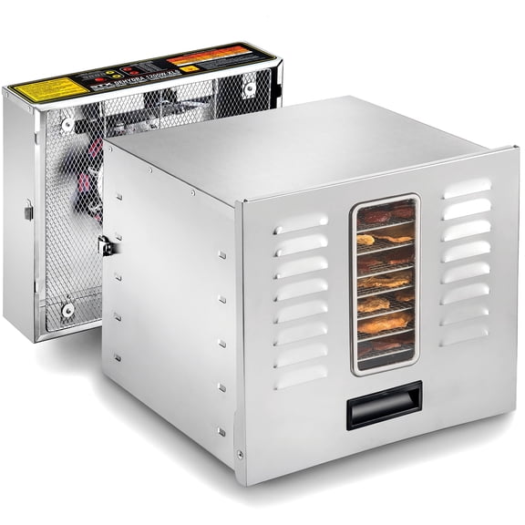 STX Intl Dehydra 1200W 10 Tray Stainless Steel Dehydrator  165F Jerky Safe  15 Hour Timer  2 Silicone Mats