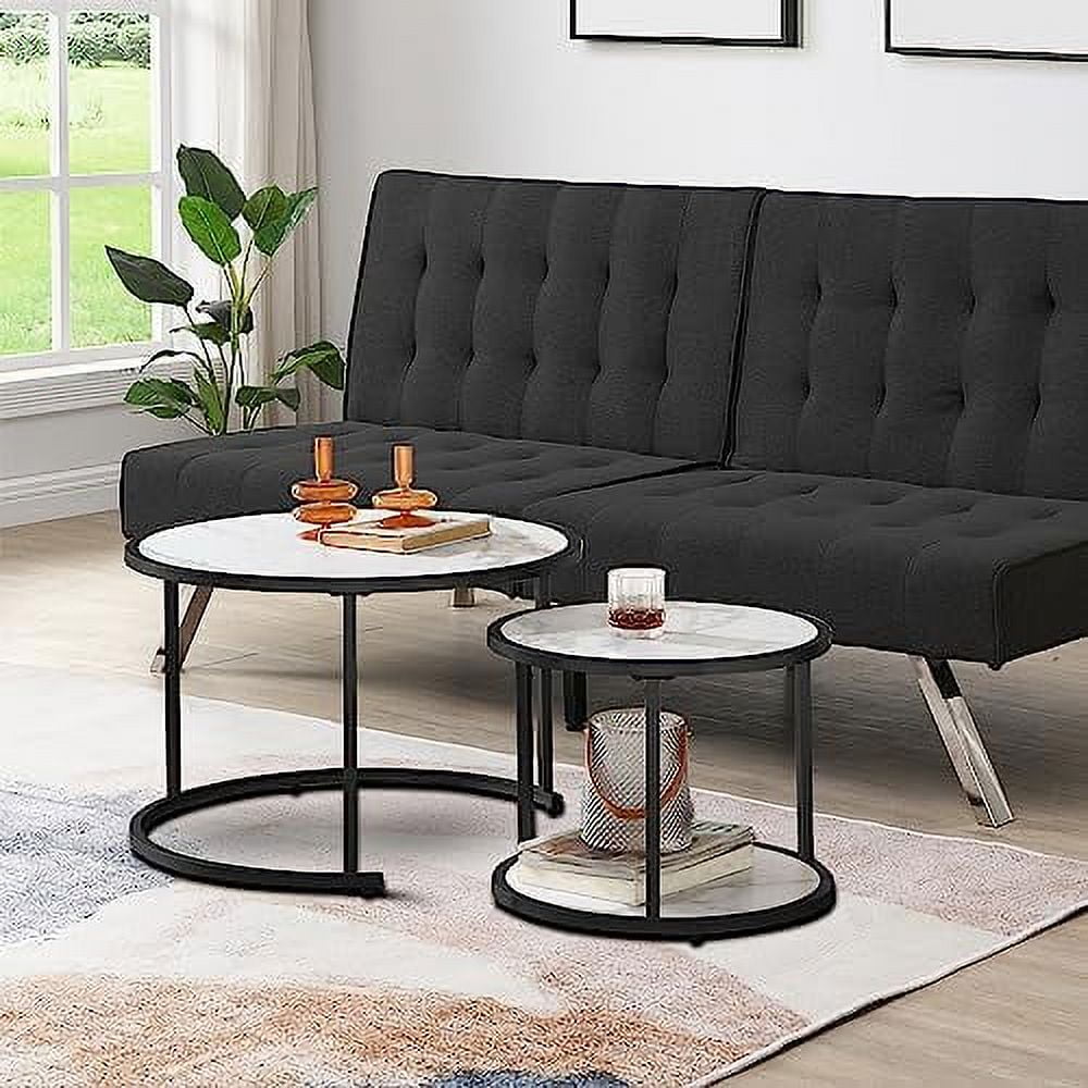 STXFS Modern Style Metal Frame Round Coffee Table with Marble Pattern