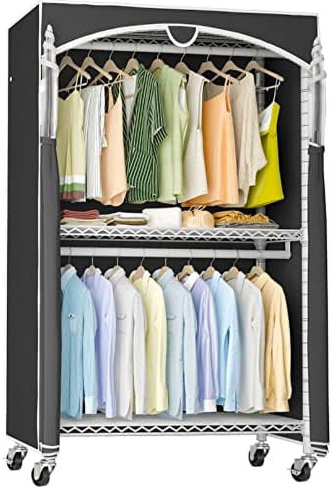 STXFS V12C Heavy Duty Rolling Garment Rack with Cover Clothing Rack for