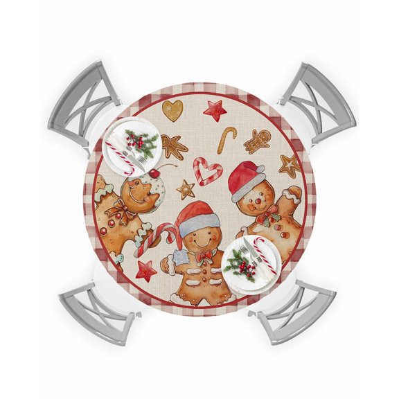 STXUELIRN Fitted Waterproof Tablecloth Merry Christmas Watercolor Cookie Man Elastic Edged Table Cover