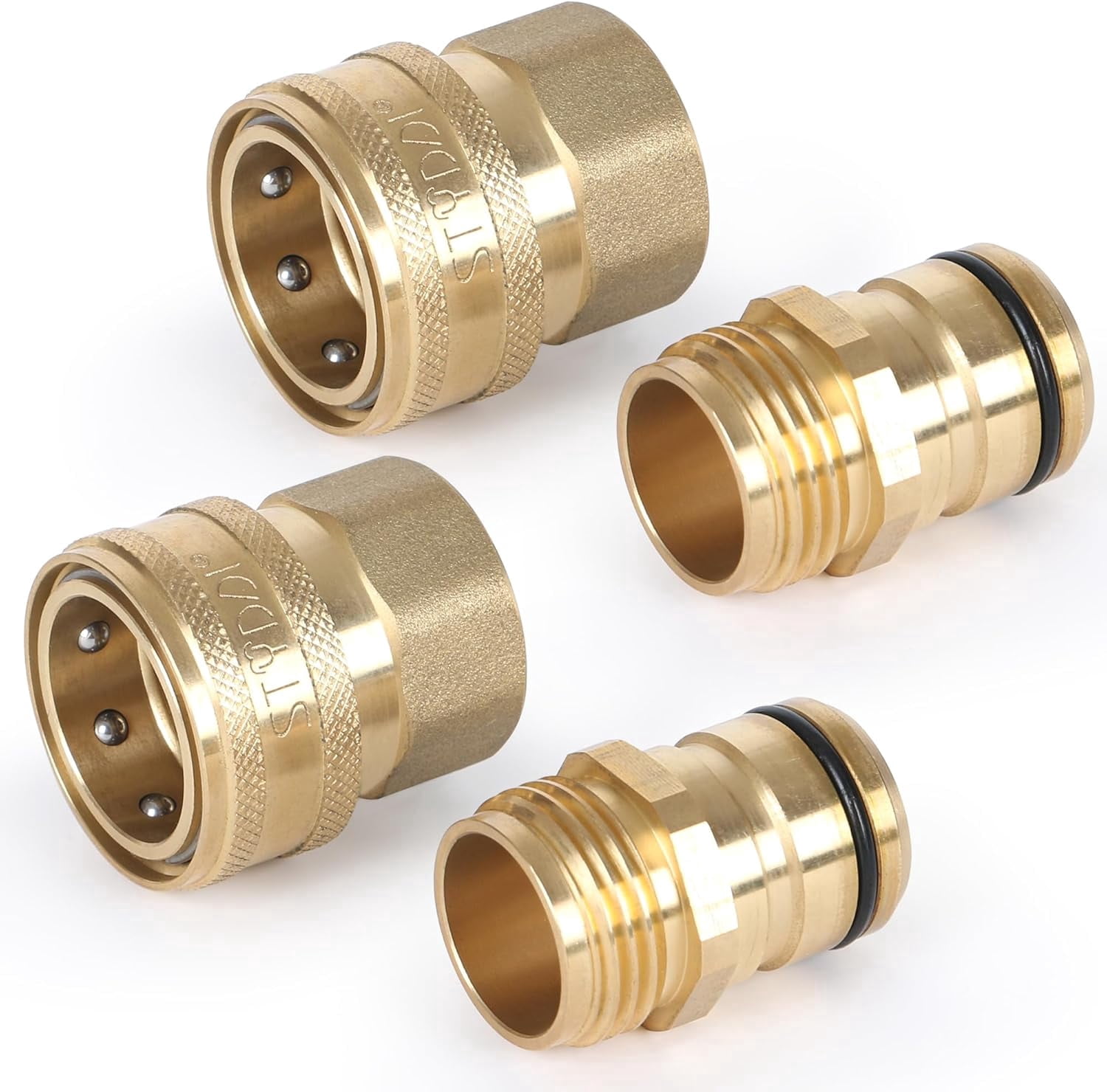STYDDI 3/4-inch Full Flow Super Heavy Duty Hose Quick Connect Fittings, Lead-free Brass Full Port Garden Hose Quick Connector Coupler, 3/4” GHT High-Volume Hose Quick Release Adapter Set, 2 Set