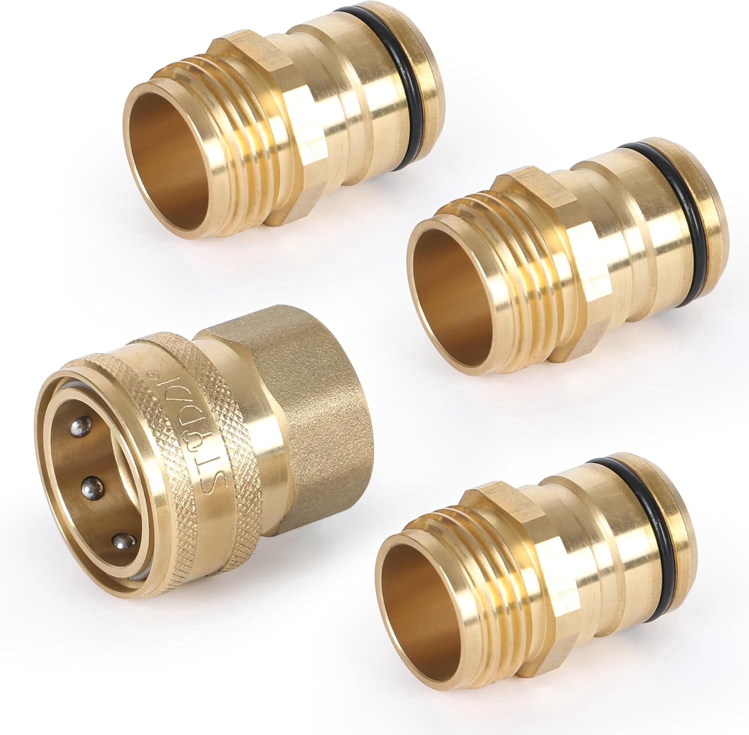 STYDDI 3/4-inch Full Flow Super Heavy Duty Hose Quick Connect Fittings, Lead-free Brass Full Port Garden Hose Quick Connector Coupler,3 Male + 1 Female