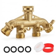 STYDDI 4 Way Heavy Duty Garden Hose Splitters, Solid Brass 4-Way Water Hose Splitter Outdoor Faucet Spigot Connector, 4 Valve Garden Tap Hose Adaptor with 4 Hose Washers