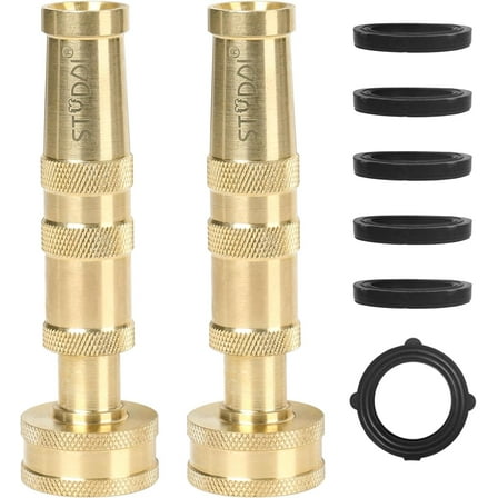 STYDDI 2 Pack Adjustable Twist Brass Hose Nozzle, 4" Heavy Duty Solid Brass Garden Hose Nozzle, up to 200 PSI, 3/4" GHT Thread,