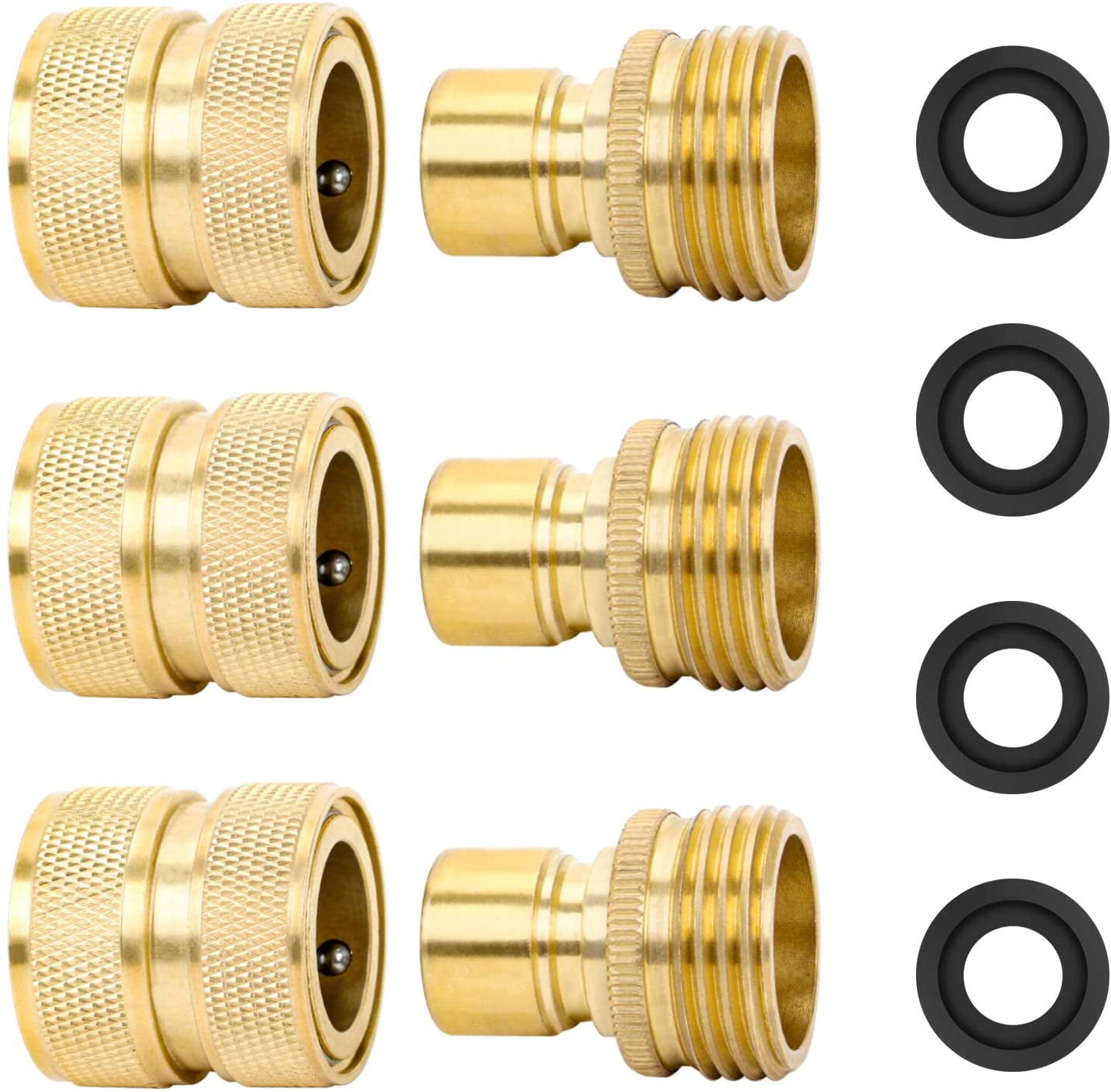 STYDDI Brass Full Flow Garden Hose Quick Release Connect Adaptor Fitting,  Full Port Solid Brass Outdoor Water Hose Quick Disconnect Connector Coupler  with Male and Female - 3 Sets 