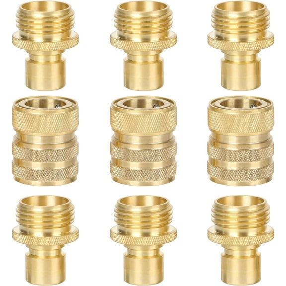 STYDDI Brass Garden Hose Quick Connect Fittings with Water Stop, Solid Brass Hose Quick-Connect Fittings with Auto Shut-off, 3/4 Inch GHT Thread Garden Hose Quick Connector Adapters