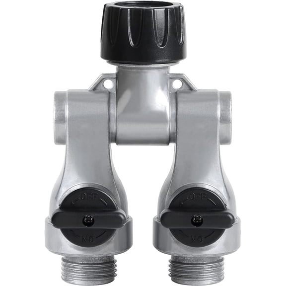 STYDDI Full Flow 2-Way Garden Hose Splitter, Metal High Flow Two Way Shutoff Garden Hose Splitter, Professional Water Hose Y Splitter Valve Connector with Cap Type Valve