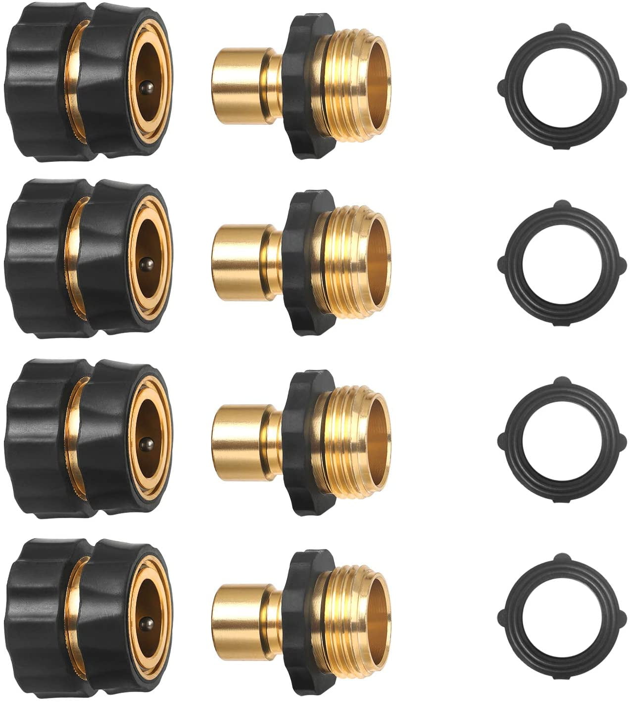 STYDDI Garden Hose Quick Connect Fittings Coupler, Metal Hose Fitting Quick Connector 3/4 Inch GHT Male and Female - No Leaks Water Hoses Quick Disonnect Adapter, 4 Set