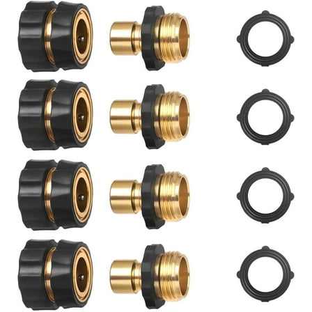 STYDDI Garden Hose Quick Release Connect Coupler, Metal Hose Fitting Quick Connector 3/4" GHT Male and Female - No Leaks Water Hoses Quick Disonnect Adapter, 4 Set