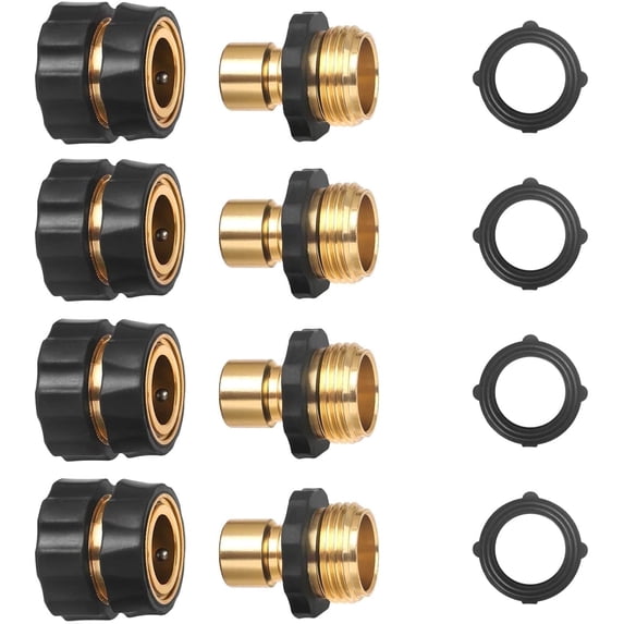 STYDDI Garden Hose Quick Release Connect Coupler, Metal Hose Fitting Quick Connector 3/4" GHT Male and Female - No Leaks Water Hoses Quick Disonnect Adapter, 4 Set