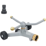 STYDDI Metal Rotating Water Sprinkler for Yard, Heavy Duty Metal 3-Arms Whirling 360 Degree Automatic Rotary Lawn Sprinkler with Wheeled Base for Small Lawn and Garden, Yard, Waters Up to 45 ft