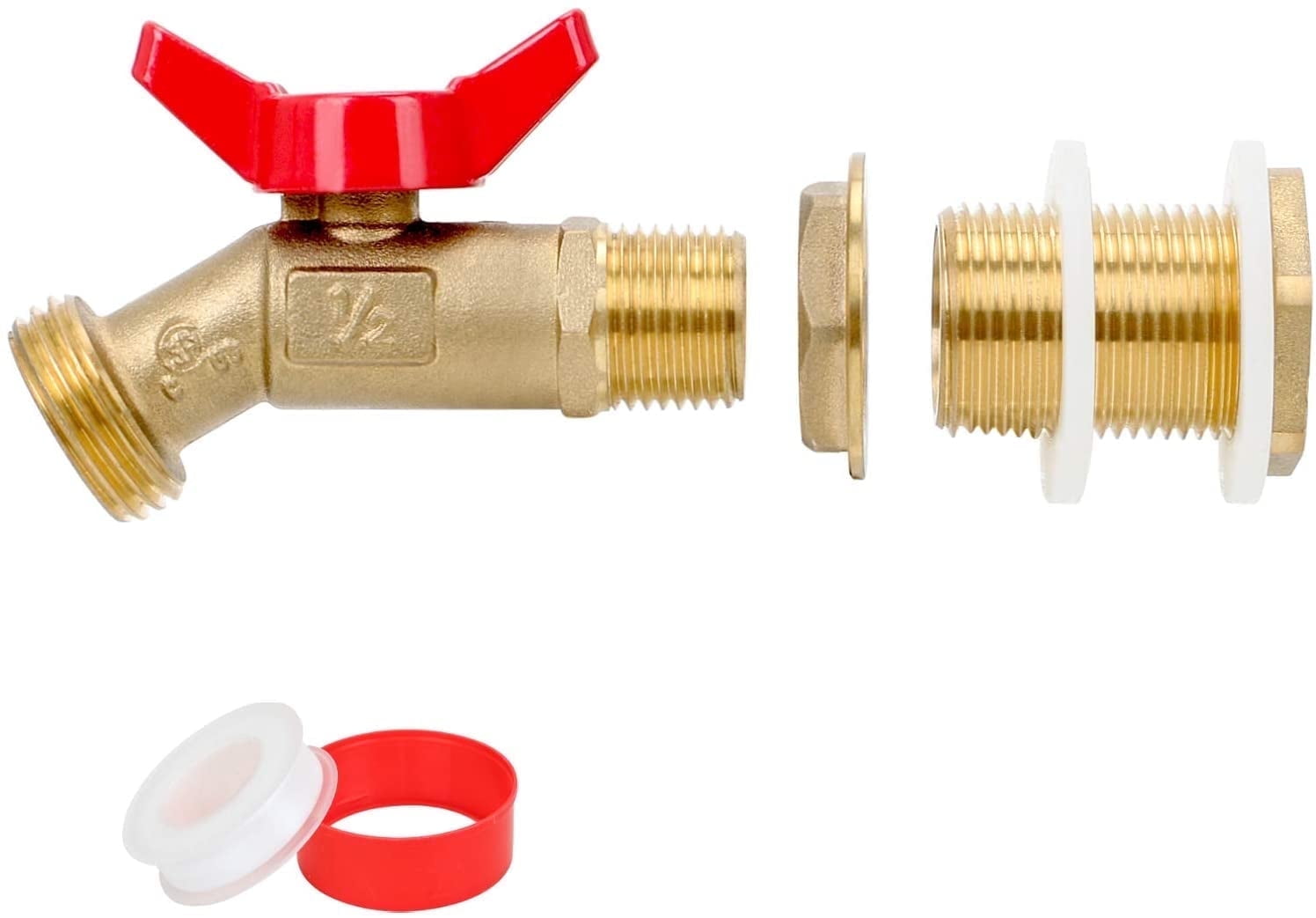 STYDDI Solid Brass Rain Barrel Spigot, Quarter Turn Ball Valve Faucet with Heavy-Duty Bulkhead Fitting Adapter for Aquariums, Water Tanks, Tubs, Pools