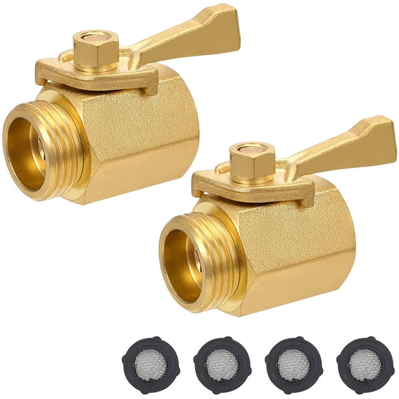 STYDDI Super Heavy Duty Garden Hose Shut Off Valve, 2 Pack Solid Brass Water Hose Shut-Off Ball Valve Adapter Connector with 4 Extra Rubber Washers