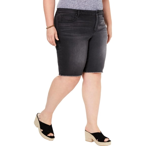 Style Co Plus Size Frayed-Hem Denim Sho Black Smudge 20W