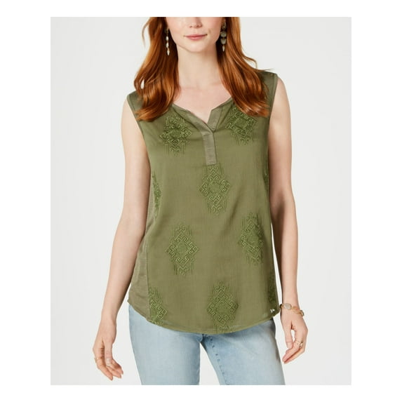 STYLE & COMPANY $40 Womens New 0178 Green Embroidered Tank Casual Top S B+B