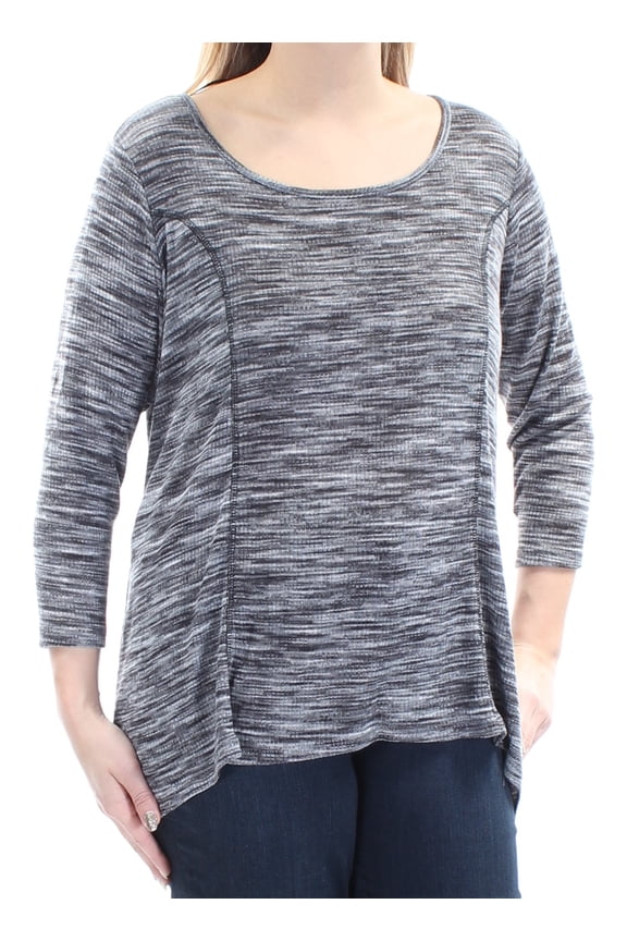 STYLE & COMPANY Womens Black Striped 3/4 Sleeve Scoop Neck Hi-Lo Top Plus Size: 0X