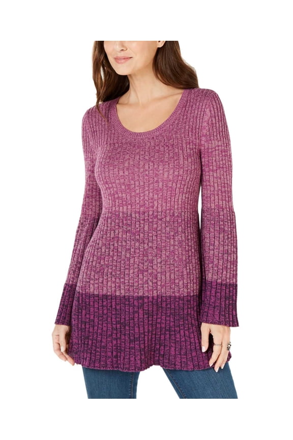 Style & Co Women’s Striped Bell-Sleeve Tunic, Purple Combo, Large