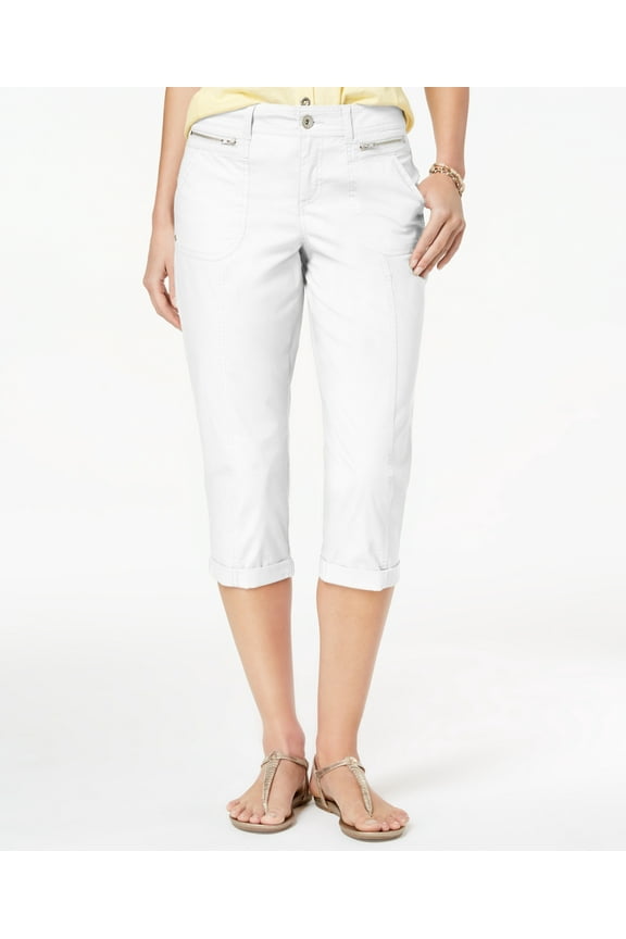 Womens Petite Cuffed Capri Pants