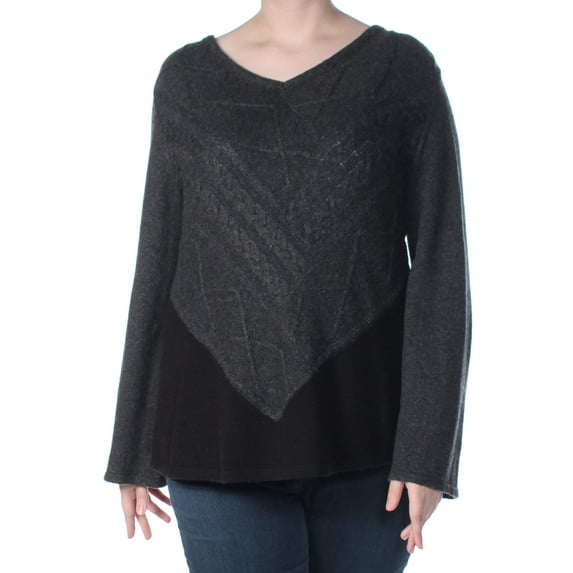 STYLE & COMPANY $69 Womens New 1134 Gray Scoop Neck Casual Sweater 1X Plus B+B