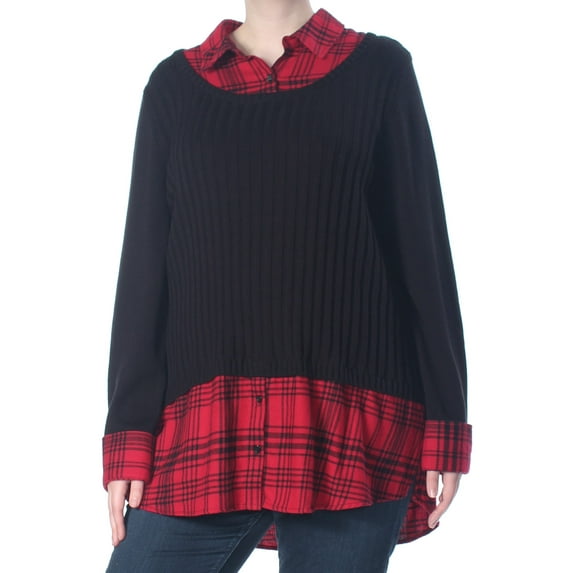 STYLE & COMPANY $69 Womens New 1255 Black Plaid Layered Look Sweater 2X Plus B+B