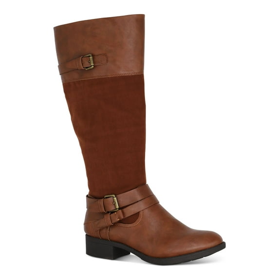 STYLE & COMPANY Womens Beige Buckle Accent Padded Ashliie Round Toe Block Heel Zip-Up Riding Boot 8 M WC