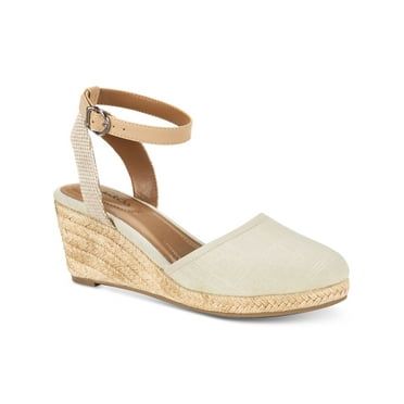 STYLE & COMPANY Womens Beige Cushioned Ankle Strap Mailena Round Toe Wedge Buckle Espadrille Shoes 9.5 M