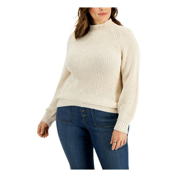 STYLE & COMPANY Womens Beige Knit Ribbed Textured Funnel Neck Long Sleeve Sweater Plus 2X
