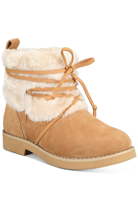 STYLE & COMPANY Womens Beige Mixed Media Cold Weather Zijune Round Toe Block Heel Lace-Up Leather Booties 5 M