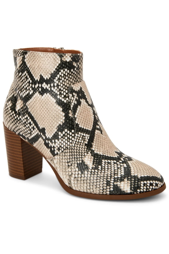 STYLE & COMPANY Womens Beige Snake Print Slip Resistant Comfort Parinaa Round Toe Block Heel Zip-Up Dress Booties 8 M