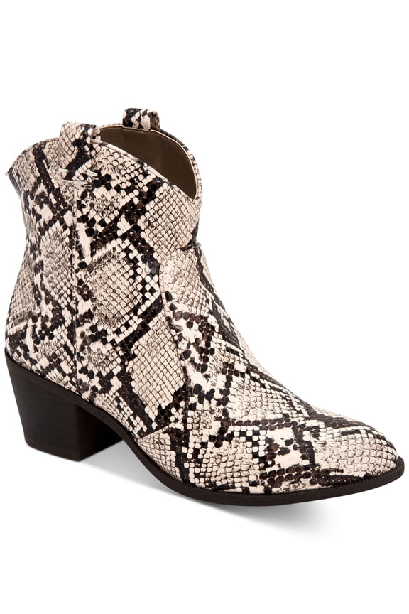 STYLE & COMPANY Womens Beige Snake Skin Print Pull-On Straps Mykenna Almond Toe Block Heel Zip-Up Booties 6 M