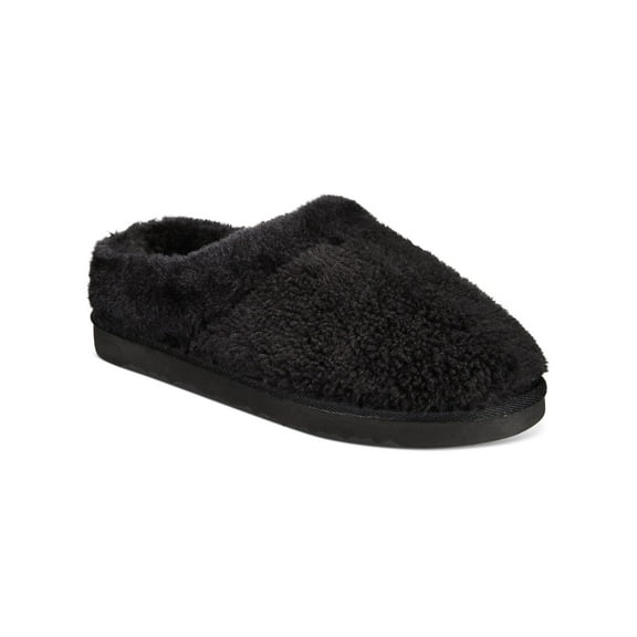 STYLE & COMPANY Womens Black 0.5" Platform Comfort Padded Teddiee Round Toe Platform Slip On Slippers 10 M