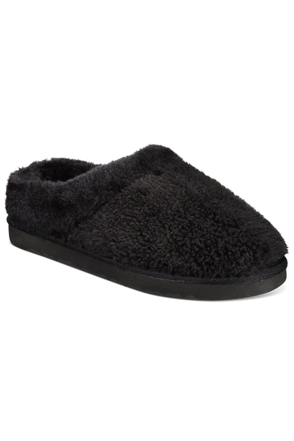 STYLE & COMPANY Womens Black 0.5" Platform Comfort Padded Teddiee Round Toe Platform Slip On Slippers 10 M