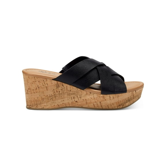 STYLE & COMPANY Womens Black 1-1/2" Platform Comfort Woven Violettee Round Toe Wedge Slip On Heeled Sandal 7.5 M