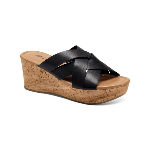 STYLE & COMPANY Womens Black 1-1/2" Platform Comfort Woven Violettee Round Toe Wedge Slip On Heeled Sandal 9.5 M