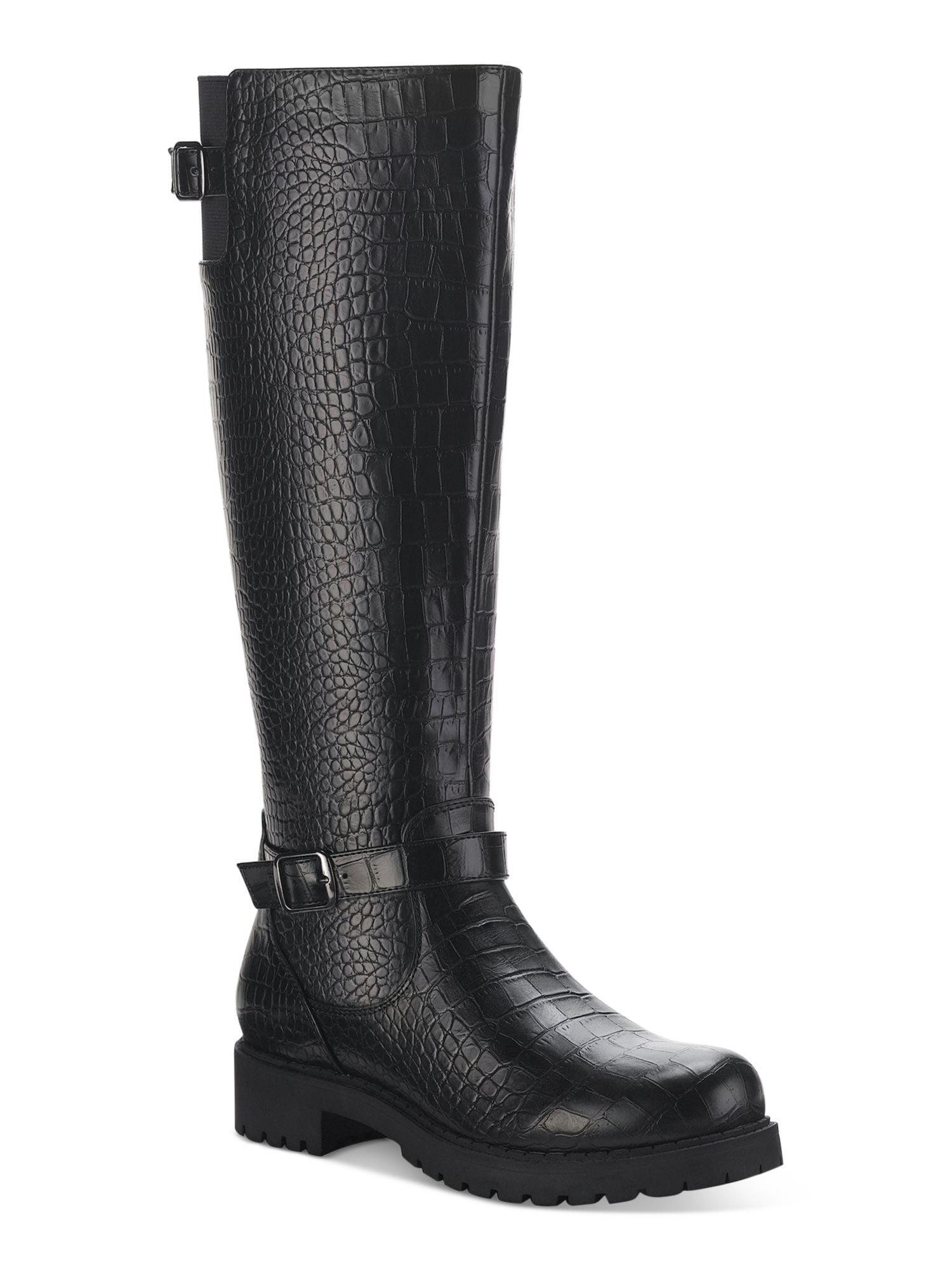 REACTION KENNETH COLE Womens Black Animal Print Padded Pull Tab Goring Lug Sole Salt Lug Chelsea Round Toe Wedge Chelsea Boot M main image 0