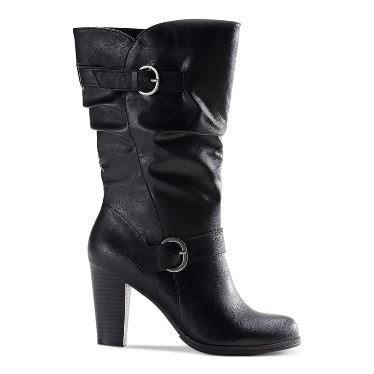 STYLE & COMPANY Womens Black Buckle Accent Sachi Almond Toe Block Heel  Zip-up Slouch Boot 9.5 M Adult Female